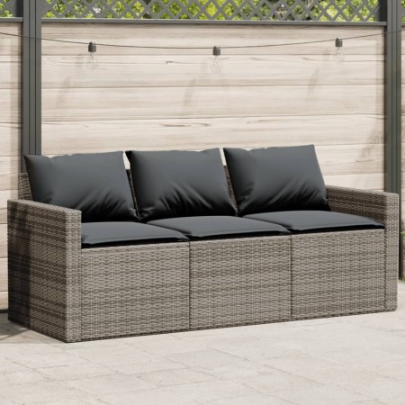 Divano da Giardino con Cuscini 3 Posti Grigio in Polyrattan