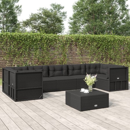 Set Salotto da Giardino con Cuscini 7pz Nero Polyrattan