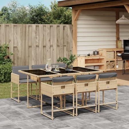 Set Pranzo da Giardino 7 pz con Cuscini Beige Misto Polyrattan