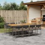 Set da Pranzo da Giardino 9 pz con Cuscini in Polyrattan Grigio