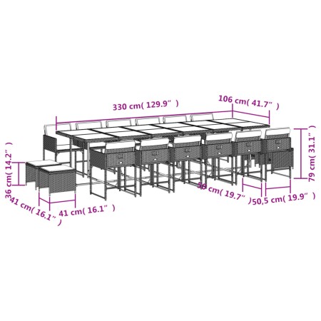 Set da Pranzo da Giardino 17pz con Cuscini Grigio in Polyrattan