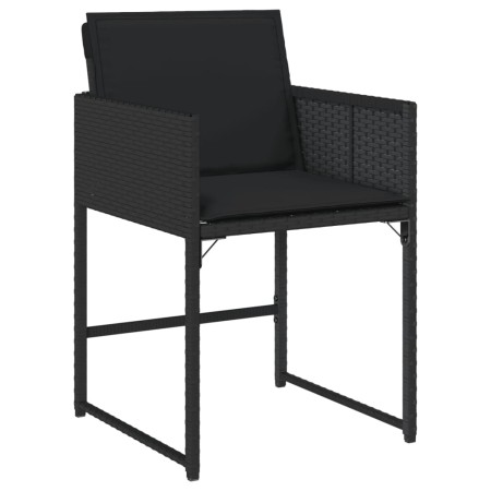 Set da Pranzo da Giardino 9 pz con Cuscini Nero in Polyrattan