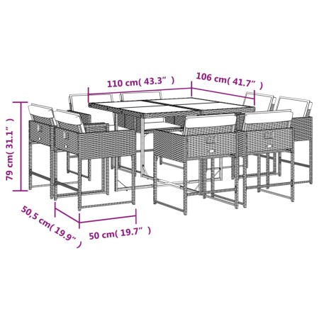 Set da Pranzo da Giardino 9 pz con Cuscini Nero in Polyrattan