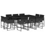 Set da Pranzo da Giardino 11 pz con Cuscini in Polyrattan Nero