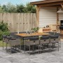 Set da Pranzo da Giardino 11pz con Cuscini in Polyrattan Grigio