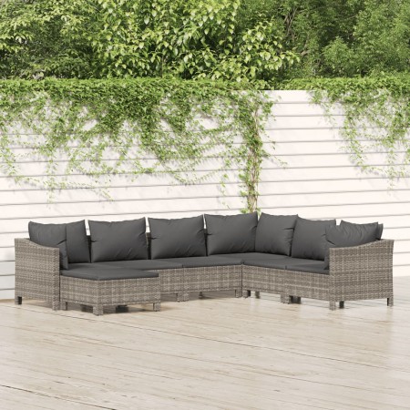 Set Divani da Giardino 7 pz con Cuscini in Polyrattan Grigio