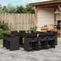 Set da Pranzo da Giardino 11 pz con Cuscini in Polyrattan Nero