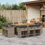 Set da Pranzo da Giardino 11pz con Cuscini in Polyrattan Grigio