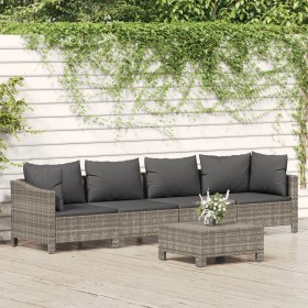 Set Divani da Giardino 5 pz con Cuscini in Polyrattan Grigio