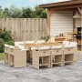 Set da Pranzo da Giardino 11 pz con Cuscini Beige in Polyrattan