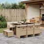 Set da Pranzo da Giardino 11 pz con Cuscini Beige in Polyrattan