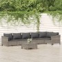 Set Divani da Giardino 7 pz con Cuscini in Polyrattan Grigio