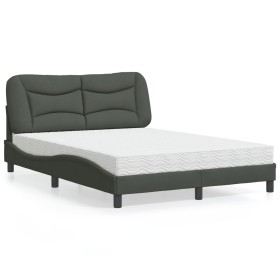 Letto con Materasso Grigio Scuro 140x200cm Tessuto