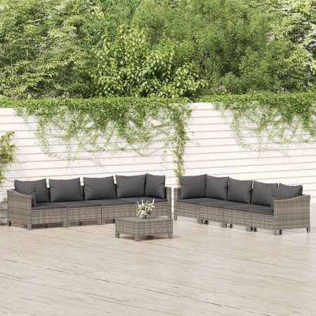 Set Divani da Giardino 9 pz con Cuscini in Polyrattan Grigio