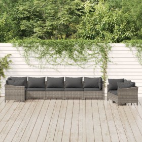 Set Divani da Giardino 8 pz con Cuscini in Polyrattan Grigio