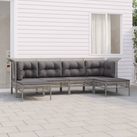 Set Divani da Giardino 6 pz con Cuscini in Polyrattan Grigio