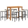 Set Bar da Giardino 7 pz Nero in Legno Acacia e Polyrattan