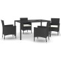 Set da Pranzo da Giardino 5 pz Nero con Cuscini in Polyrattan