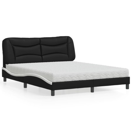 Letto con Materasso Nero e Bianco 160x200cm Similpelle