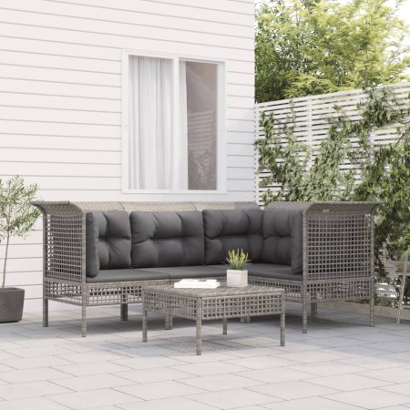 Set Divani da Giardino 5 pz con Cuscini in Polyrattan Grigio