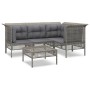 Set Divani da Giardino 5 pz con Cuscini in Polyrattan Grigio