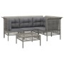 Set Divani da Giardino 5 pz con Cuscini in Polyrattan Grigio