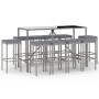 Set Bar da Giardino 11 pz con Cuscini in Polyrattan Grigio