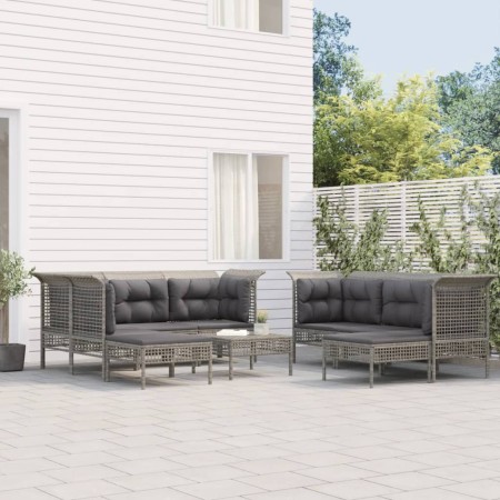 Set Divani da Giardino 9 pz con Cuscini in Polyrattan Grigio