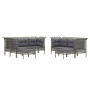 Set Divani da Giardino 9 pz con Cuscini in Polyrattan Grigio