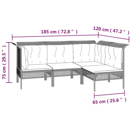 Set Divani da Giardino 9 pz con Cuscini in Polyrattan Grigio