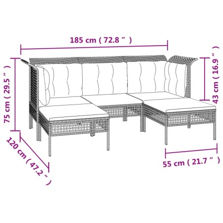 Set Divani da Giardino 9 pz con Cuscini in Polyrattan Grigio