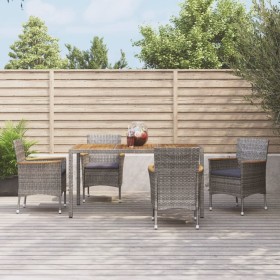 Set da Pranzo da Giardino 5 pz con Cuscini in Polyrattan Grigio