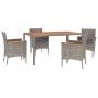 Set da Pranzo da Giardino 5 pz con Cuscini in Polyrattan Grigio