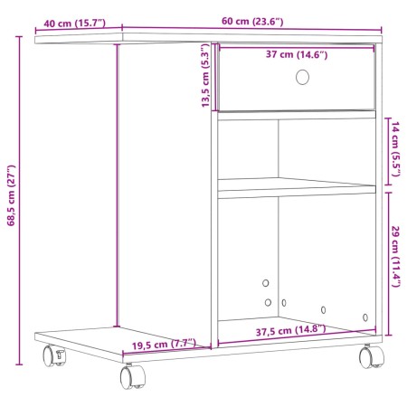 Supporto per Stampante con Ruote Rovere Sonoma 60x40x68,5 cm