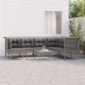 Set Divani da Giardino 8 pz con Cuscini in Polyrattan Grigio