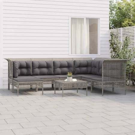 Set Divani da Giardino 8 pz con Cuscini in Polyrattan Grigio