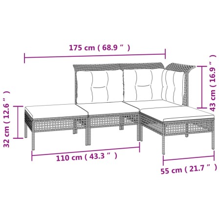 Set Divani da Giardino 8 pz con Cuscini in Polyrattan Grigio