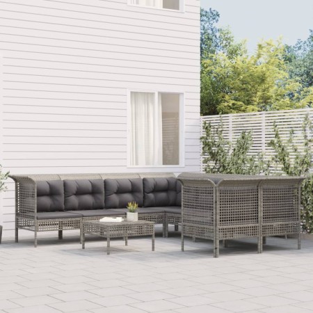 Set Divani da Giardino 8 pz con Cuscini in Polyrattan Grigio