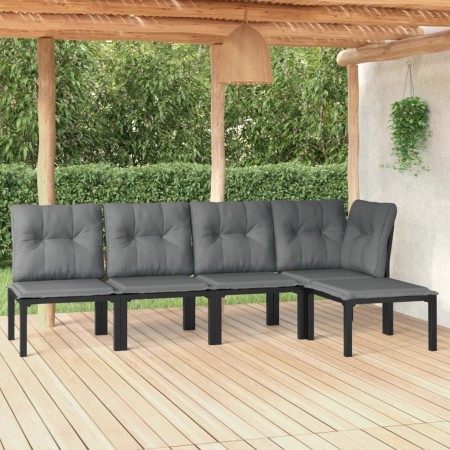 Set Salotto da Giardino 5 pz Nero e Grigio in Polyrattan