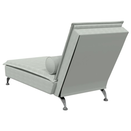 Chaise Longue Massaggi Cuscino a Rullo Grigio Chiaro in Velluto