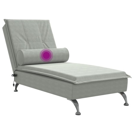 Chaise Longue Massaggi Cuscino a Rullo Grigio Chiaro in Velluto