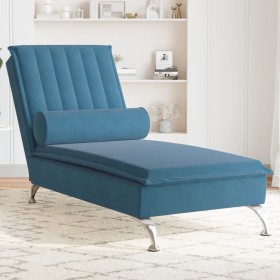 Chaise Longue Massaggi con Cuscino a Rullo Blu in Velluto