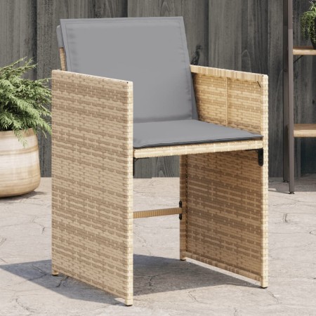 Sedie da Giardino con Cuscini 4 pz Beige Misto in Polyrattan