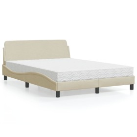 Letto con Materasso Crema 120x200 cm in Tessuto