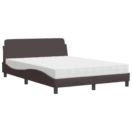 Letto con Materasso Marrone Scuro 140x200cm Tessuto