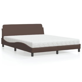 Letto con Materasso Marrone 160x200cm in Similpelle