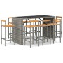 Set Bar Giardino 9pz Grigio Polyrattan e Legno Massello Acacia