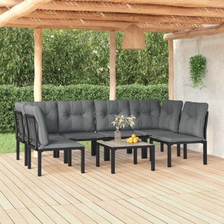 Set Salotto da Giardino 7 pz Nero e Grigio in Polyrattan