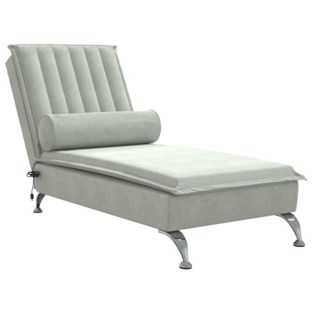 Chaise Longue Massaggi Cuscino a Rullo Grigio Chiaro in Velluto