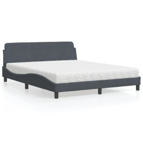 Letto con Materasso Grigio Scuro 160x200 cm in Velluto